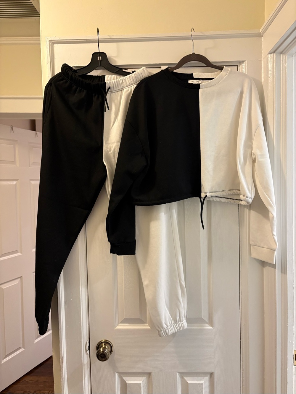 Topshop Black and White Colorblock Sweatshirt & Pant Set